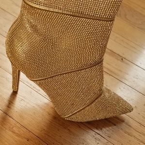 Rose gold rhinestone ankle boots